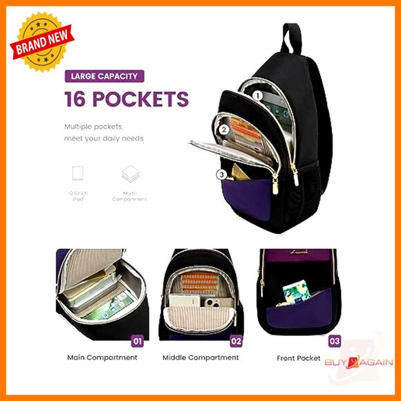 Water-Resistant Sling Backpack Crossbody Bag Convertible Daypack Travel - Picture 4 of 6